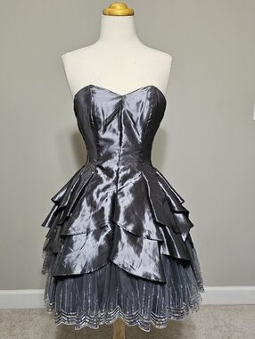 Vintage Masquerade Metallic Silver Tiered Mini Dress 1/2